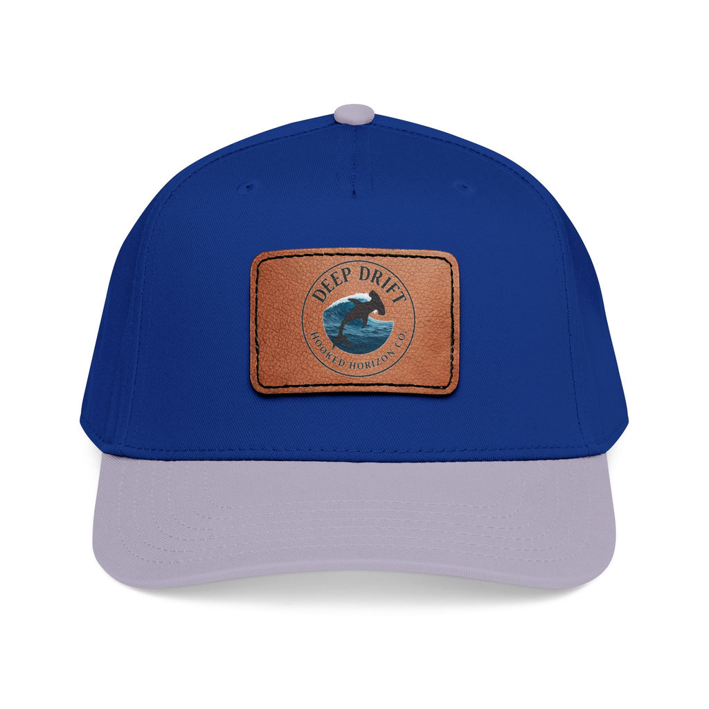 Deep Drift Leather Patch Baseball Cap — Hooked Horizon Co. Ocean Wave Logo, Multiple Color Variations