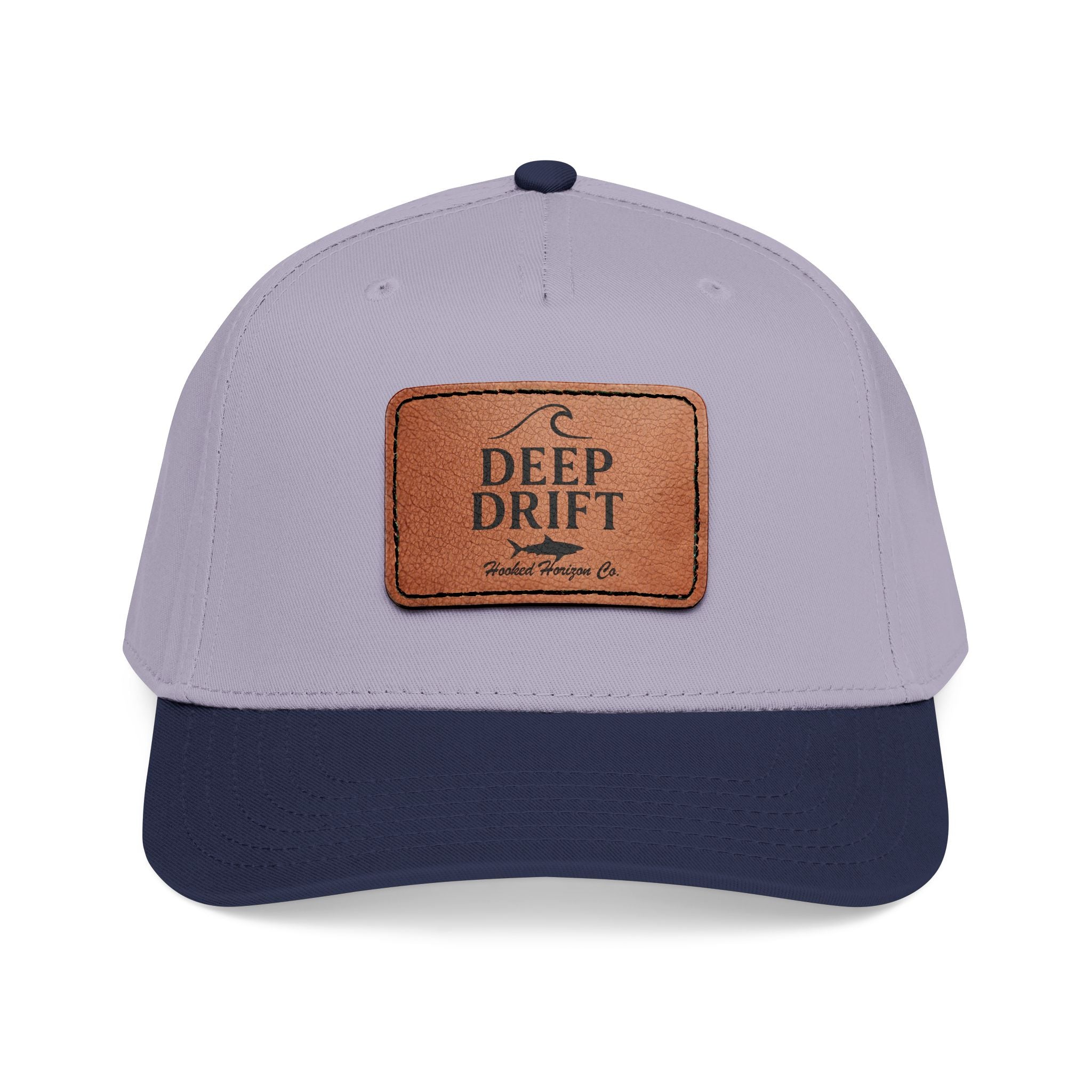 "Deep Drift" Shark Wave Leather Patch Baseball Cap — Hooked Horizon Co. Ocean Wave Logo, Multiple Color Variations