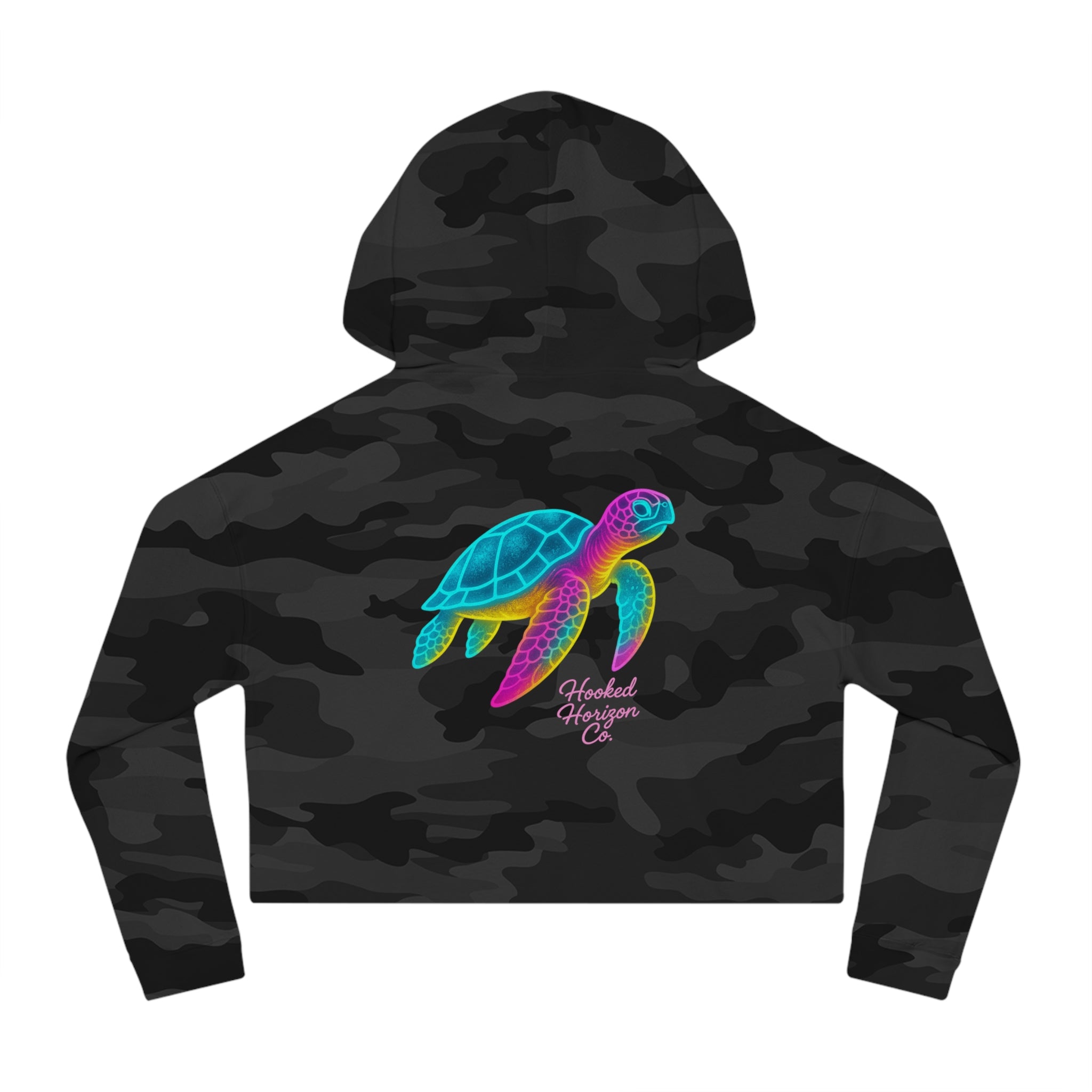 Sea Turtle Cropped Hoodie — "Deep Drift" Hooked Horizon Co. Fishing Graphic