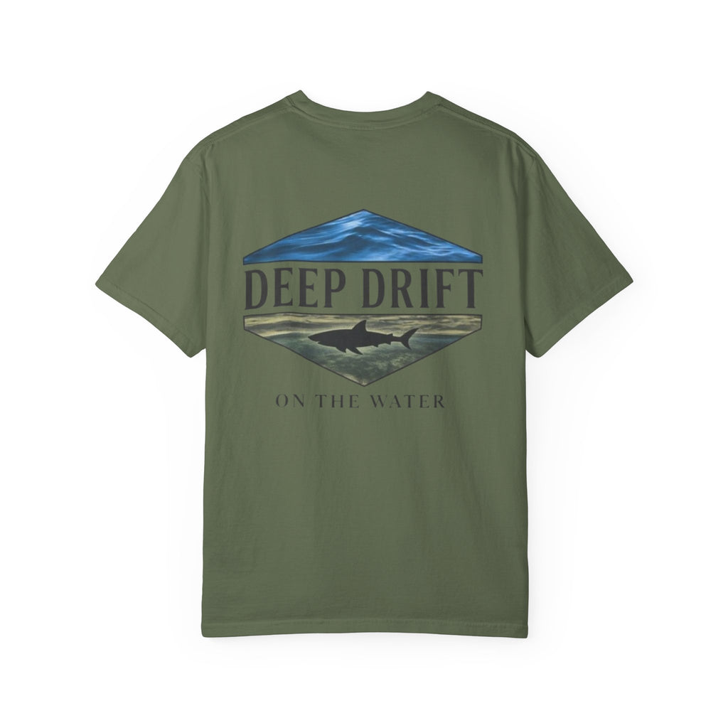 Shark Tee — "Deep Drift on the Water" Fishing Graphicishing Tee for Angler Lovers, Shark Lovers, Ocean Tee