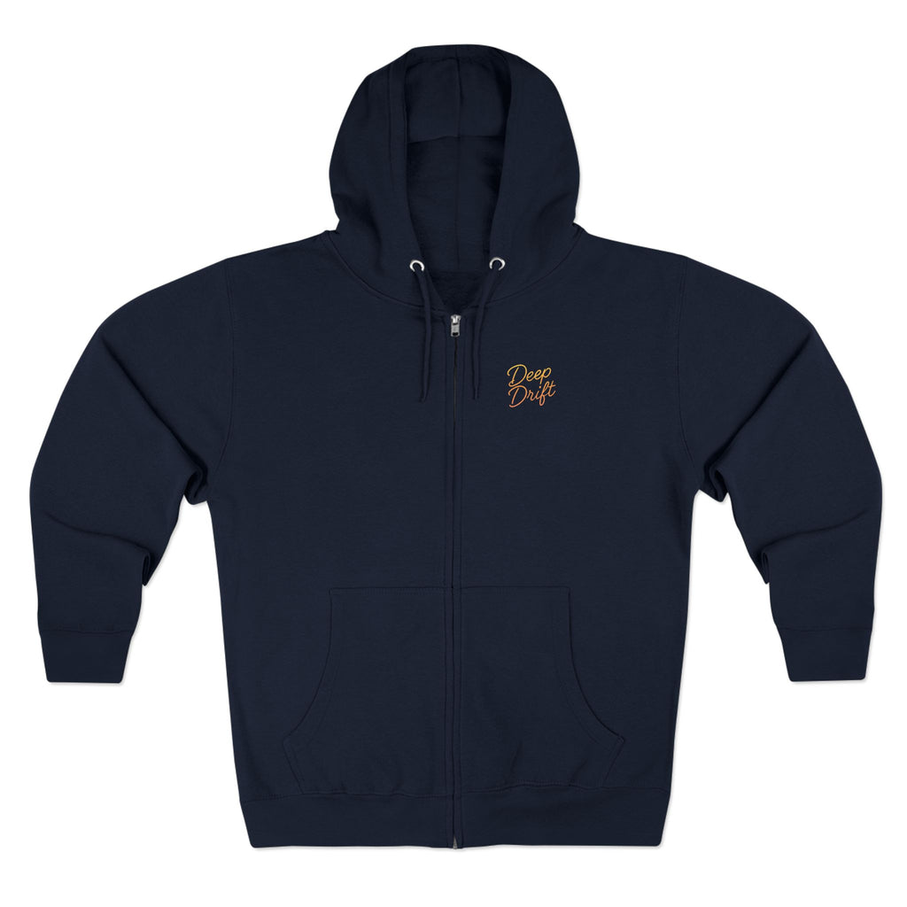 Turtle "Keep It Reel" Deep Drift–Hooked Horizon Co. Unisex Zip Hoodie for Ocean Lovers, Nautical Fashion, Cool Weather Gear, Everyday Comfort, Perfect Gift