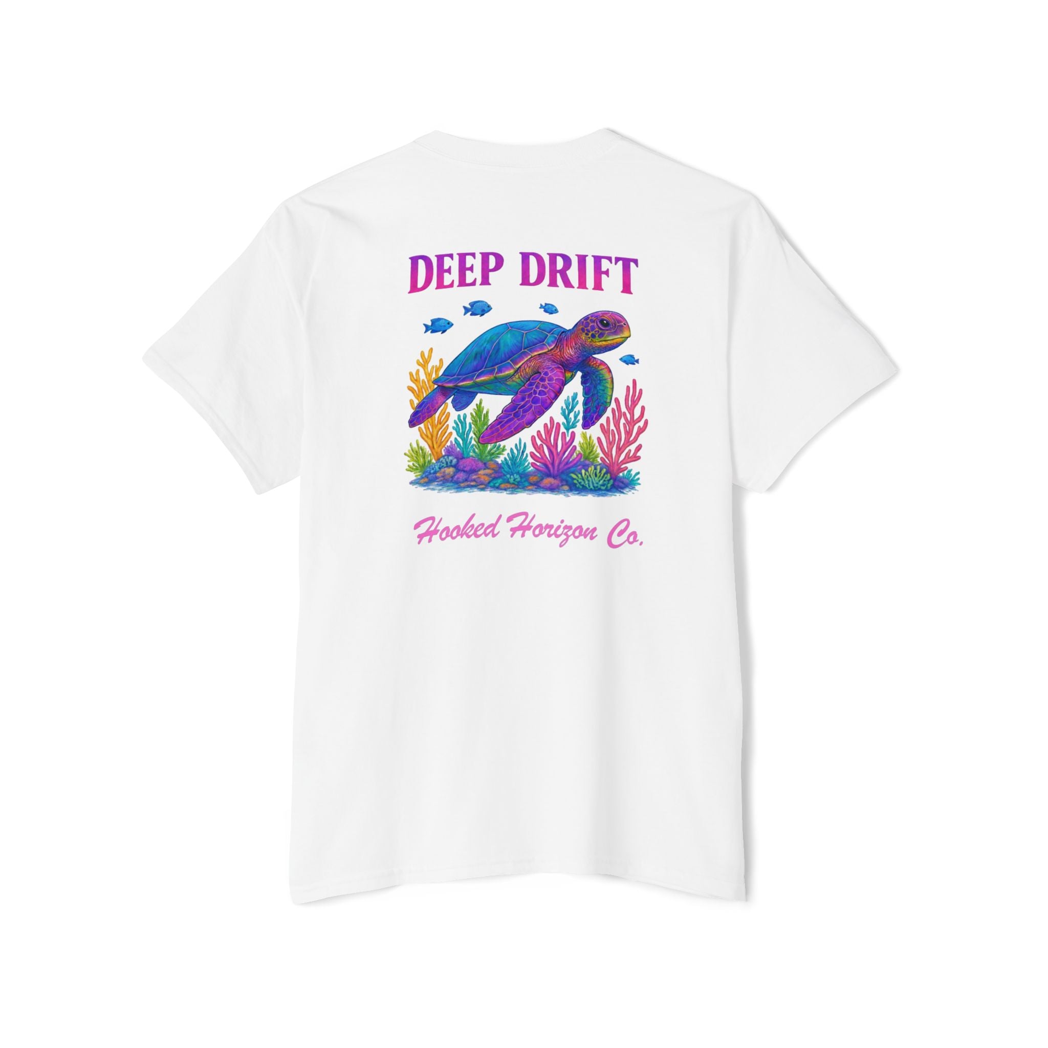 Turtle Deep Drift Hooked HorizonCo.  Tee- Perfect for Angler and Fishing Gifts, For him, For Her Unisex Cotton T-Shirt for Fishing & Wildlife Enthusiasts, Ocean Lovers