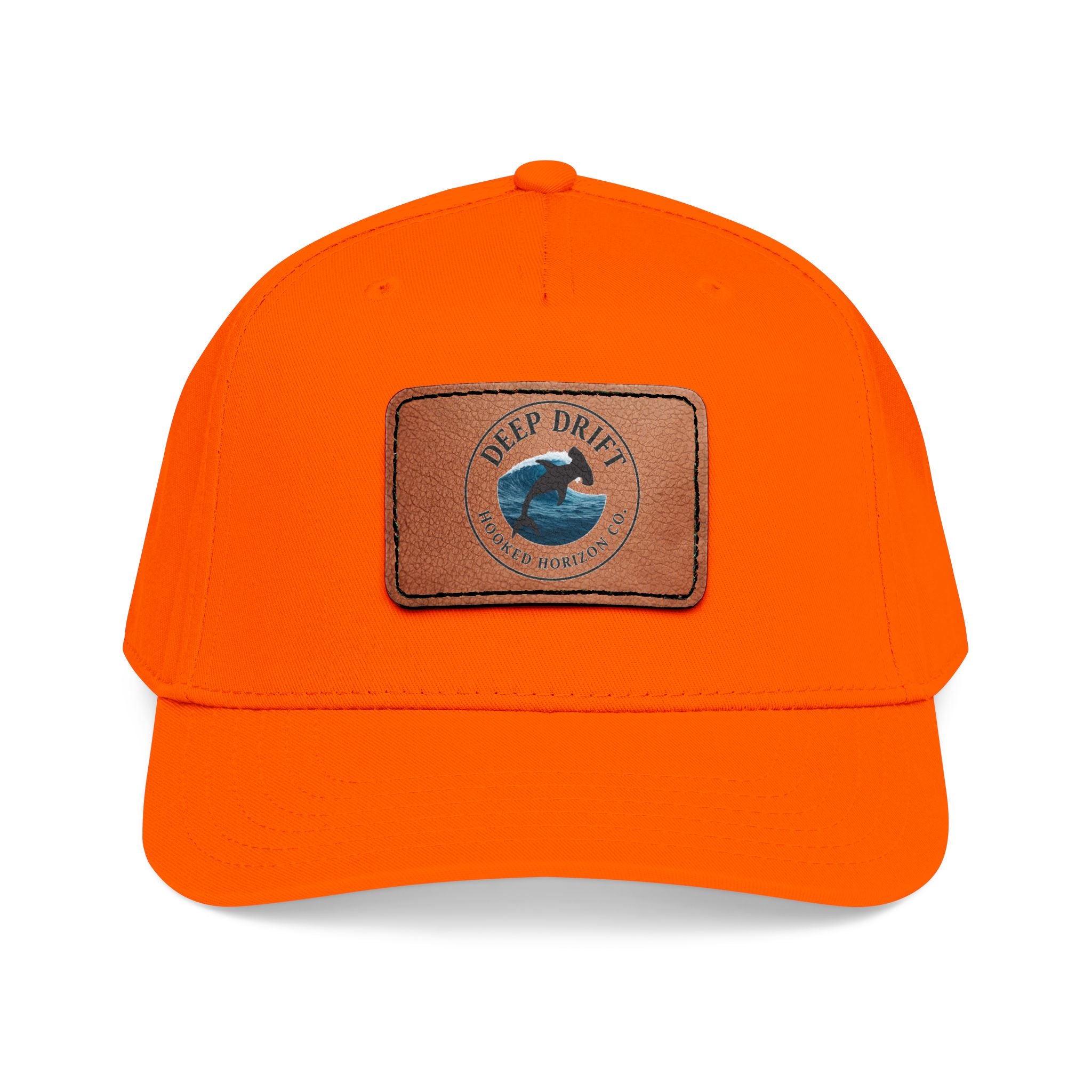 Deep Drift Leather Patch Baseball Cap — Hooked Horizon Co. Ocean Wave Logo, Multiple Color Variations