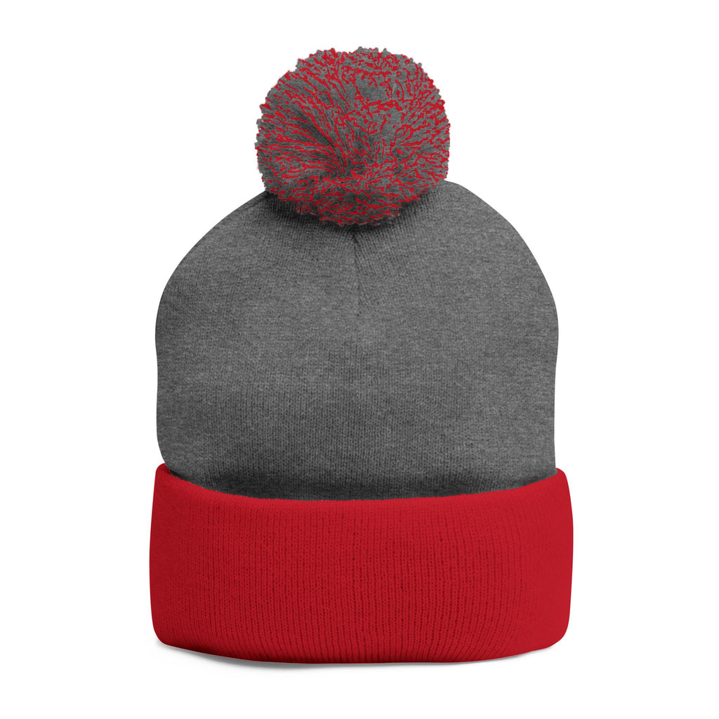 Hooked Horizon Co. Embroidered Pom-Pom Knit Cap — Cozy Grey Beanie with Multiple Color Variations
