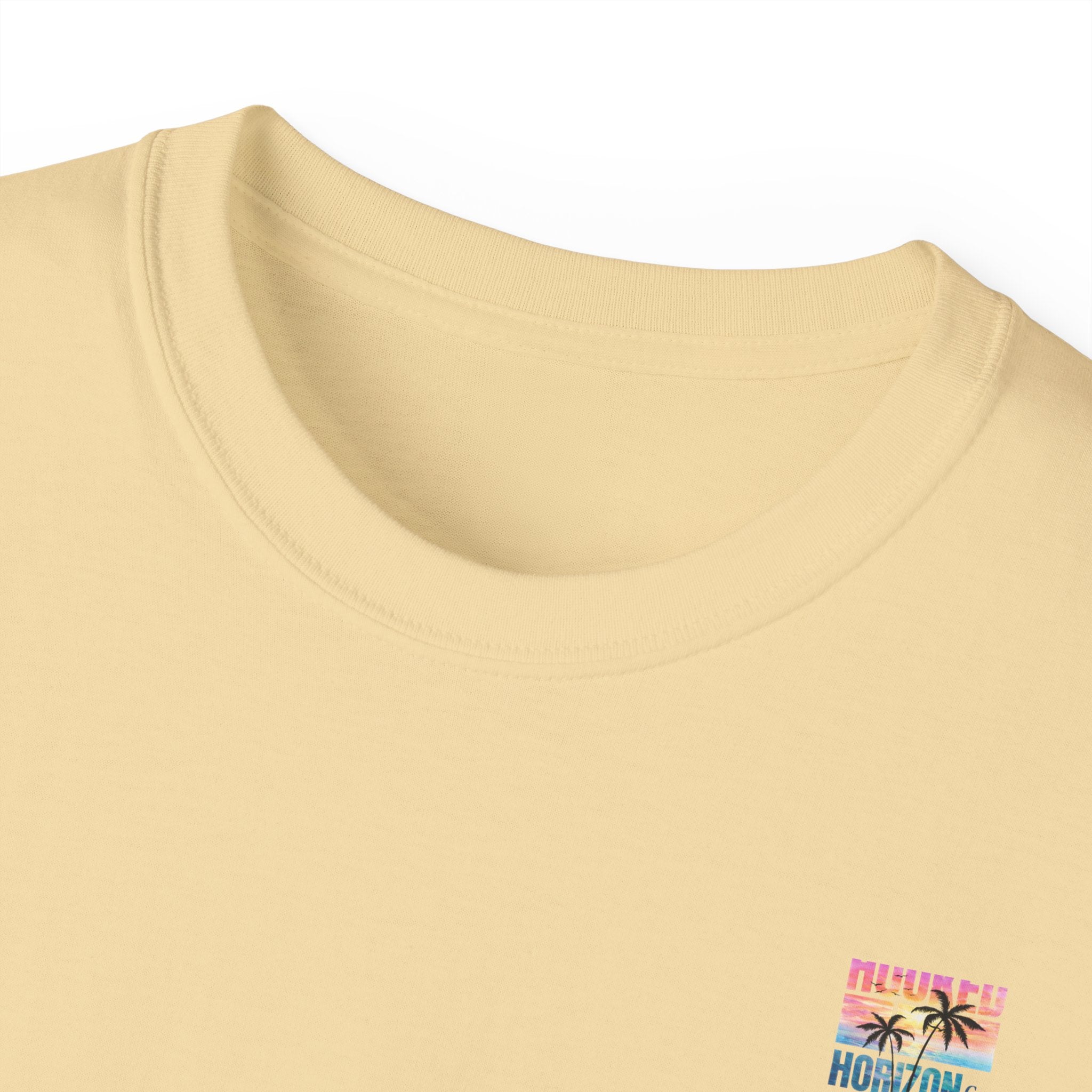 Sunset & Palm Tree T-Shirt — "Hooked" Boat & Horizon Graphic Tee, Multiple Color Variations