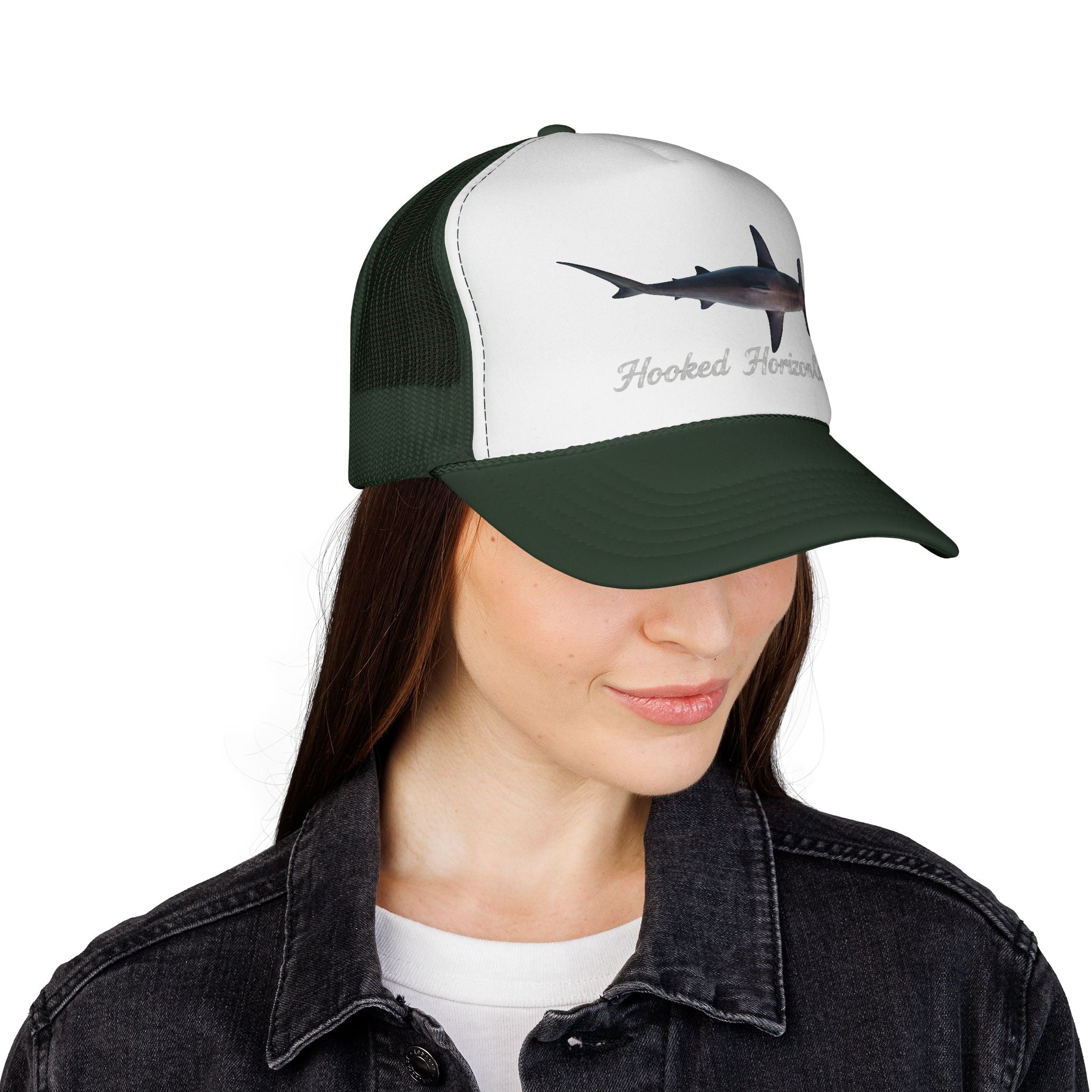 Hammer Head Shark Trucker Cap — 'Chasing Legends' Fishing Hooks Logo