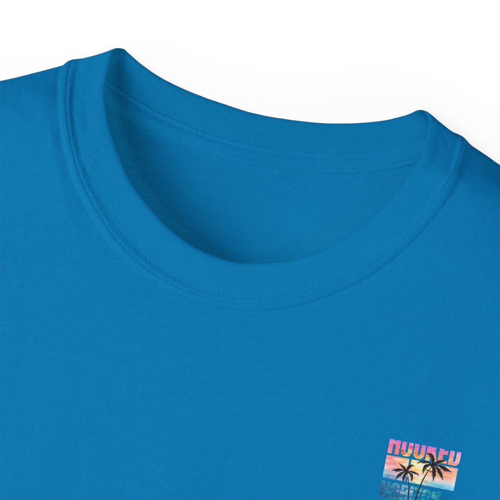 Sunset & Palm Tree T-Shirt — "Hooked" Boat & Horizon Graphic Tee, Multiple Color Variations
