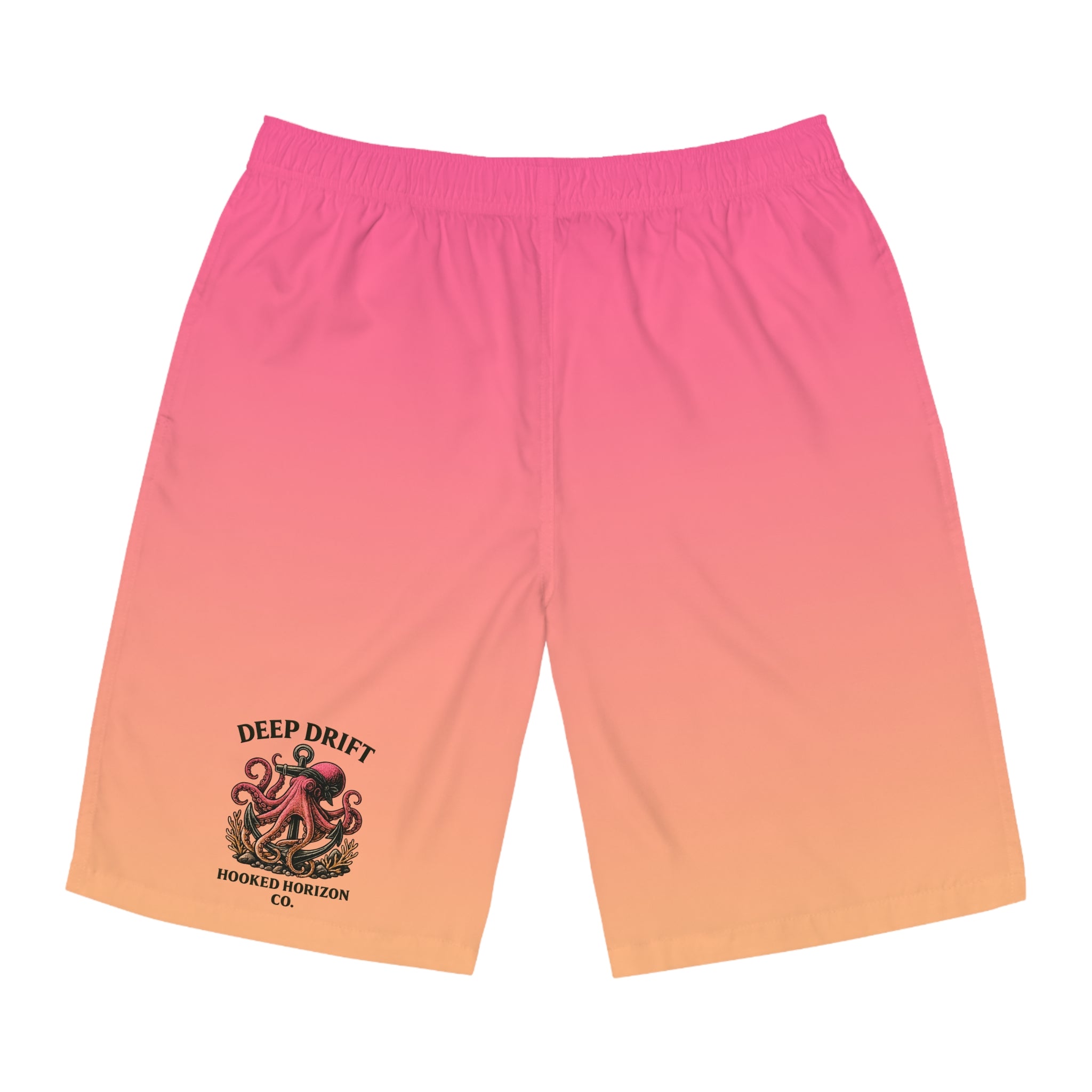 Pink To Orange Ombre Men's Ocean-Inspired Board Shorts, Swimwear for Beach Days, Summer Vacations, Pool Parties, Surfing Attire, Water Sports