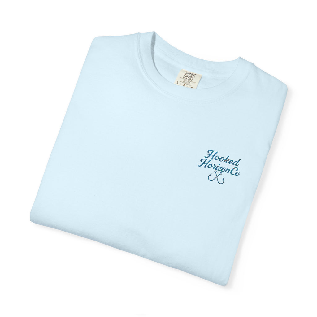 Mahi Mahi Hooked Horizon Co. — "Chasing Legends" Deep Drift Fishing Graphicishing Tee for Angler Lovers, Shark Lovers, Ocean Tee