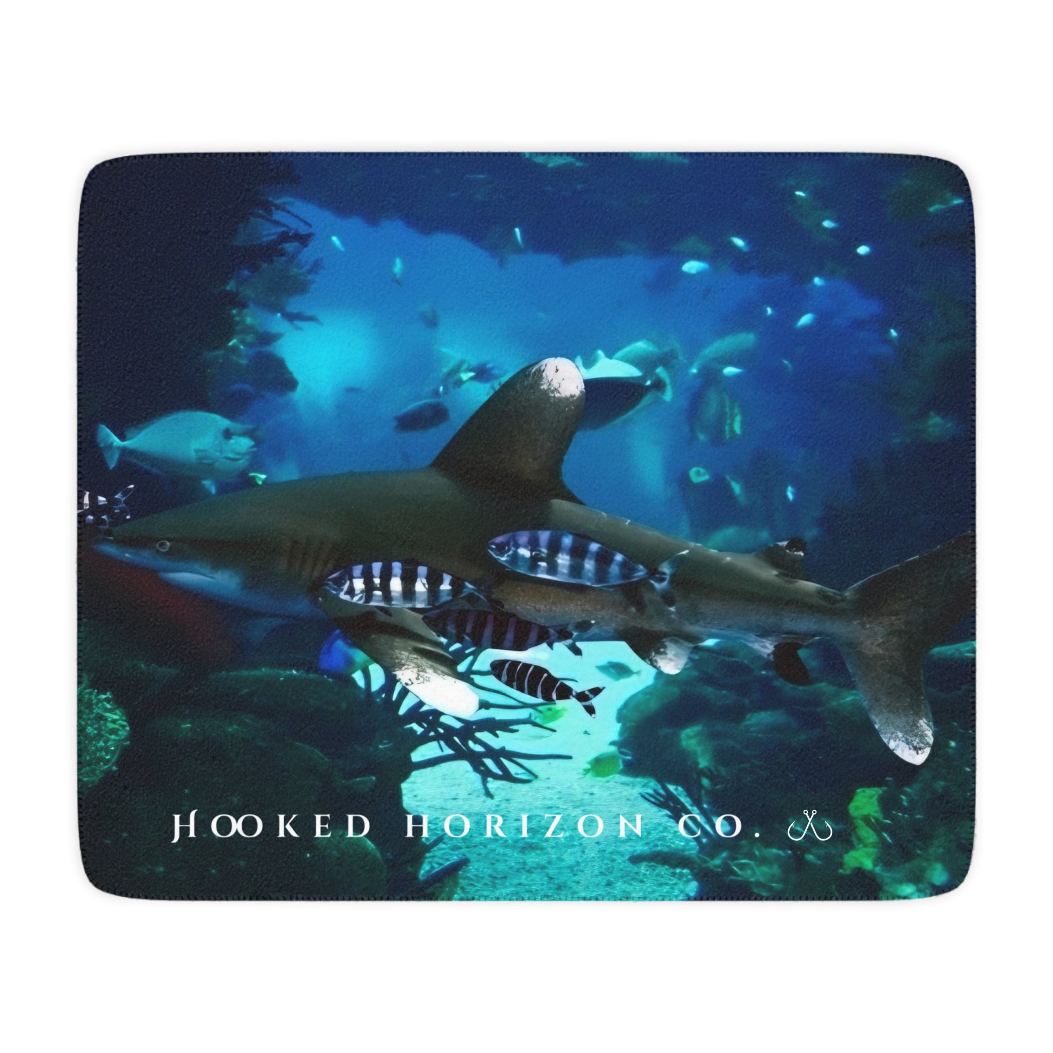 White Tip Shark Deep Drift— Hooked Horizon Co. Sherpa Blanket, Coastal Ocean Photography Throw