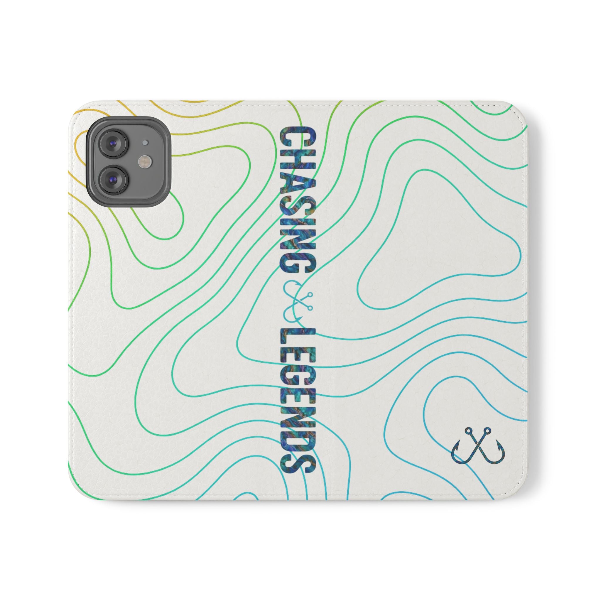 Ocean Topography Waves Flip Phone Case — Turquoise Water Pattern Wallet Cover