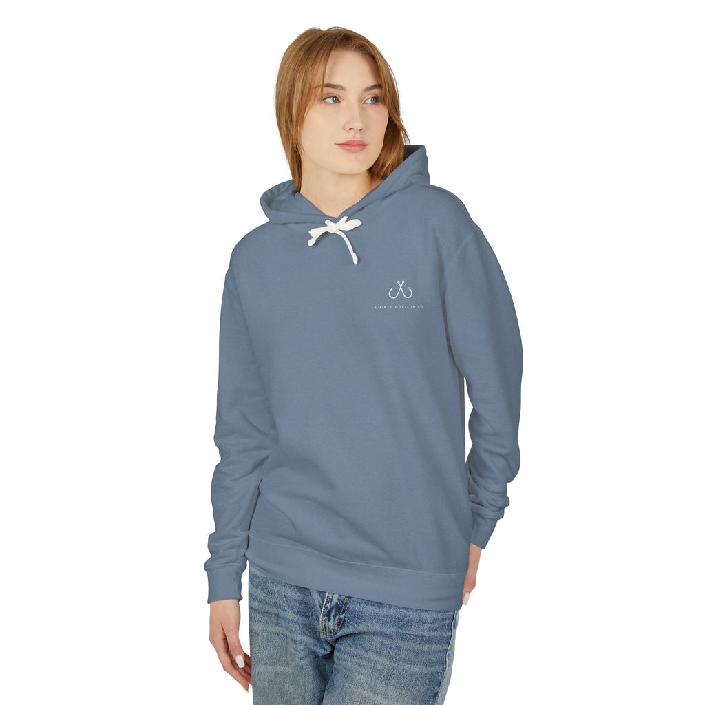 Orange Hooked Horizon Co Unisex Lightweight Hoodie with Deep Drift Design | Perfect for Fishermen, Beach Lovers, Casual Outings, Gift for Him/Her, Nautical Style,  Ocean Lover Gifts