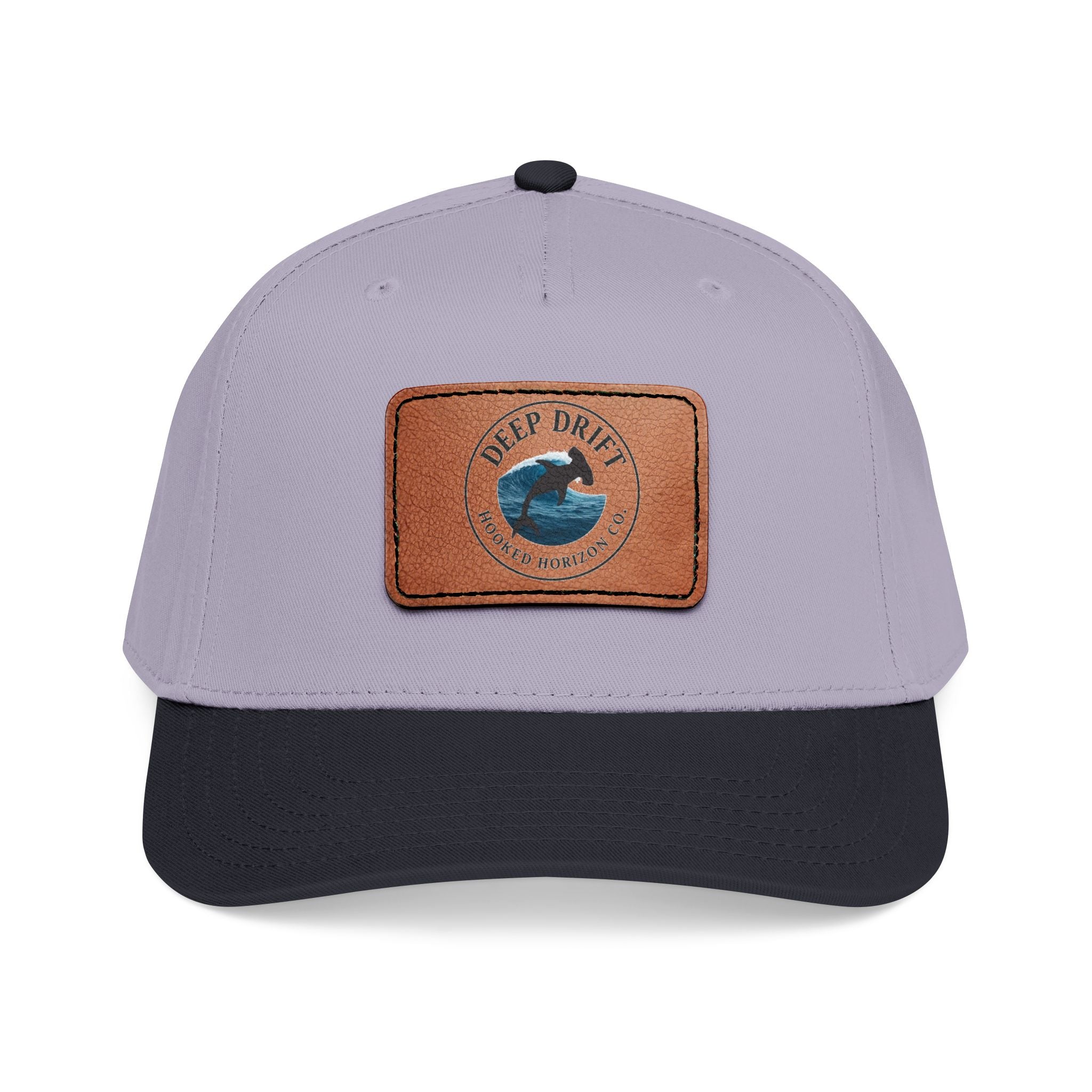 Deep Drift Leather Patch Baseball Cap — Hooked Horizon Co. Ocean Wave Logo, Multiple Color Variations