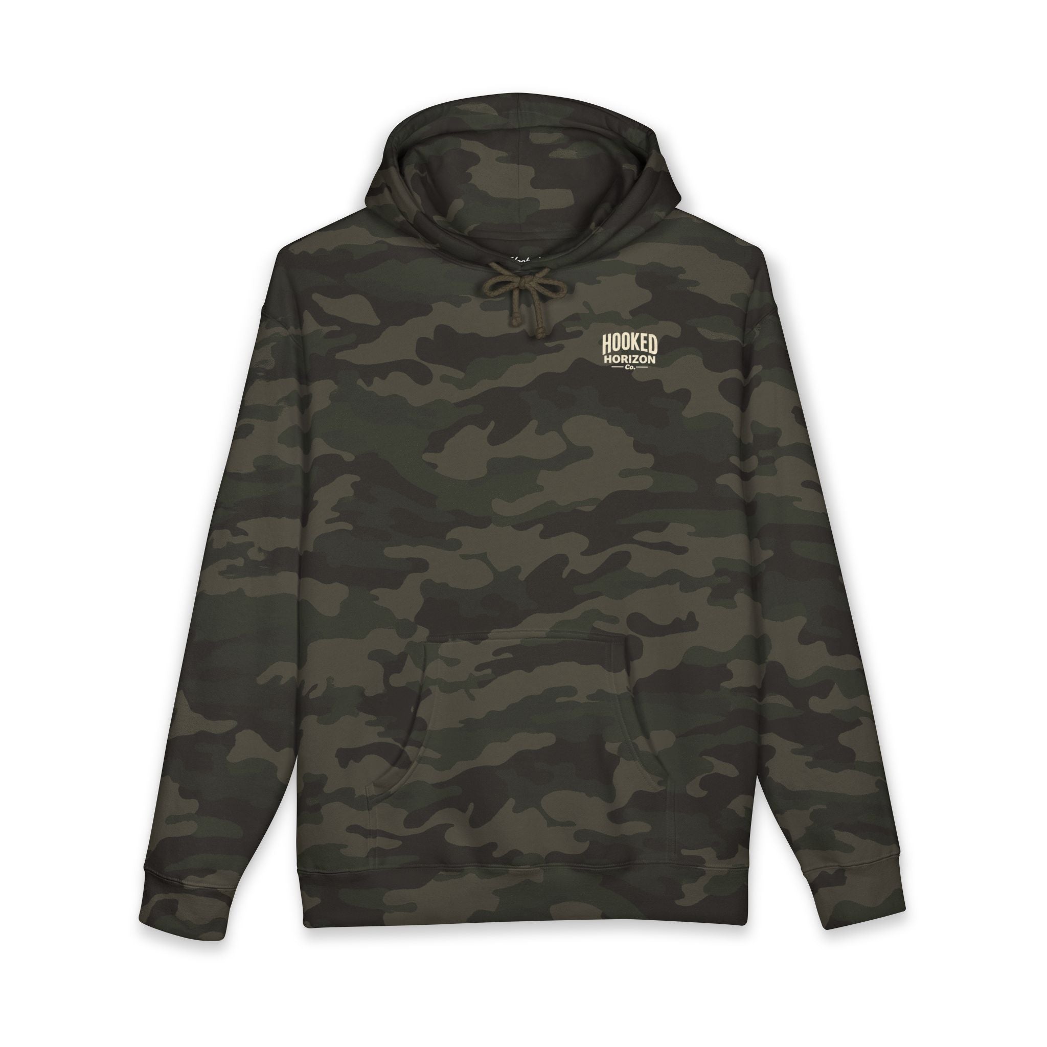 Dog & Sunset Hoodie Hooked Horizon Co. — Minimal Fishing Back Graphic Hoodie, Multiple Color Variations