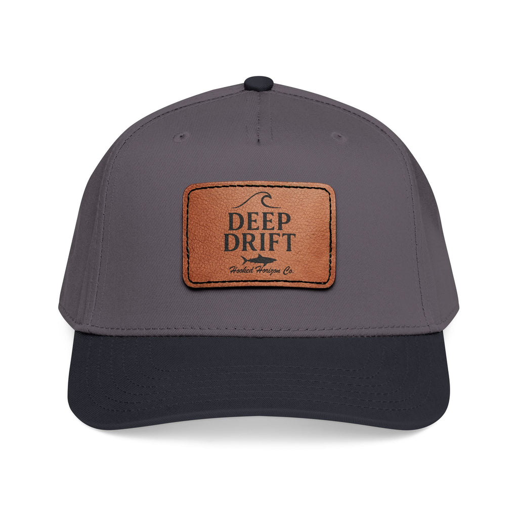 "Deep Drift" Shark Wave Leather Patch Baseball Cap — Hooked Horizon Co. Ocean Wave Logo, Multiple Color Variations
