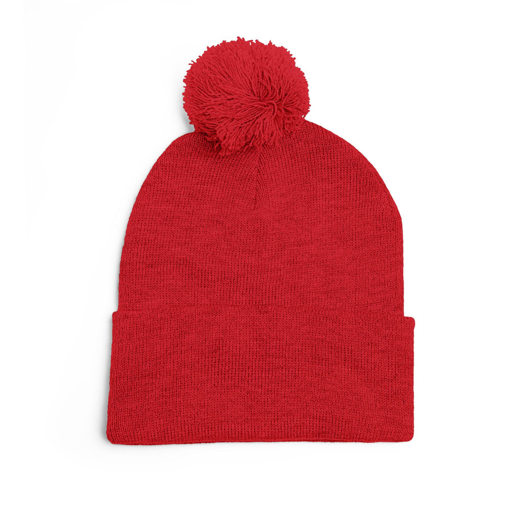 Hooked Horizon Co. Embroidered Pom-Pom Knit Cap — Cozy Grey Beanie with Multiple Color Variations