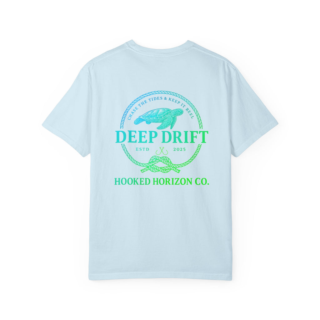 Deep Drift Fishing T-Shirt - Green & Blue Fishing Tee for Angler Lovers, Hammer Head Shark, Ocean Tee