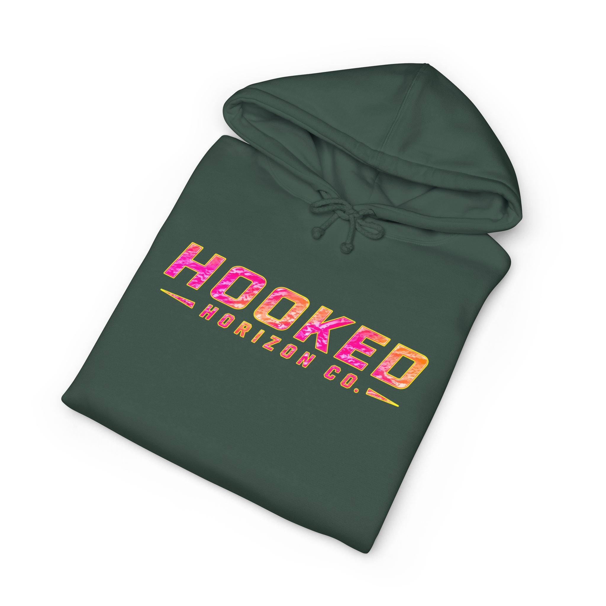 Hot Pink & Peach Hooked Horizon Co. — Fishing Back Graphic Hoodie, Multiple Color Variations