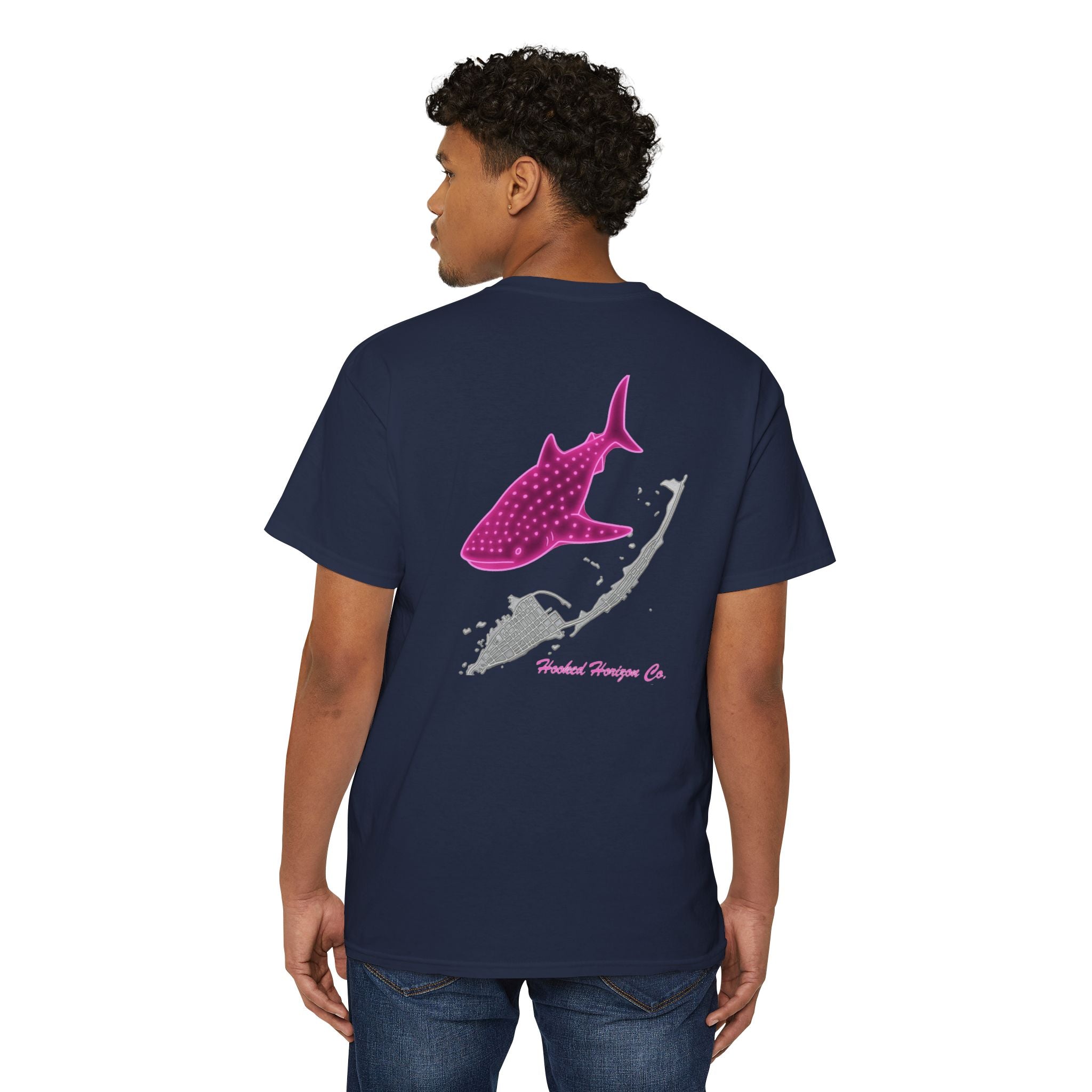 Neon Whale Shark Deep Drift Hooked HorizonCo.  Tee- Perfect for Angler and Fishing Gifts, For him, For Her Unisex Cotton T-Shirt for Fishing & Wildlife Enthusiasts, Ocean Lovers