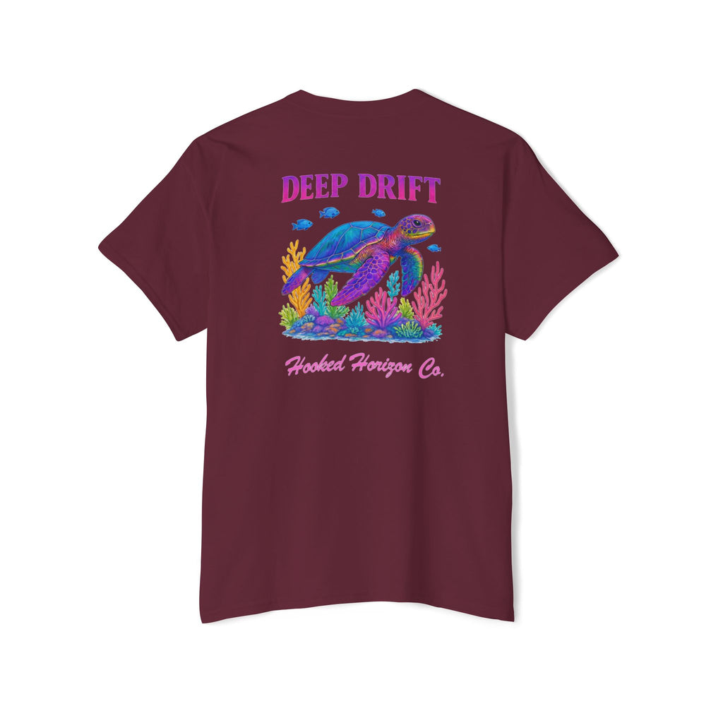 Turtle Deep Drift Hooked HorizonCo.  Tee- Perfect for Angler and Fishing Gifts, For him, For Her Unisex Cotton T-Shirt for Fishing & Wildlife Enthusiasts, Ocean Lovers