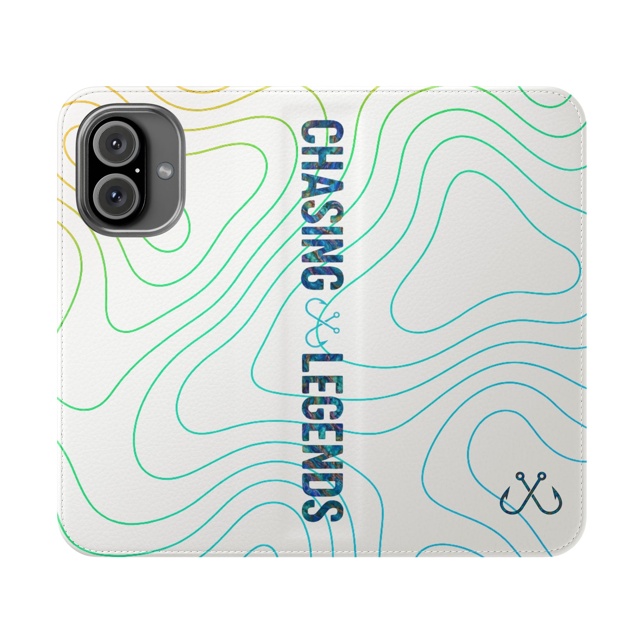 Ocean Topography Waves Flip Phone Case — Turquoise Water Pattern Wallet Cover