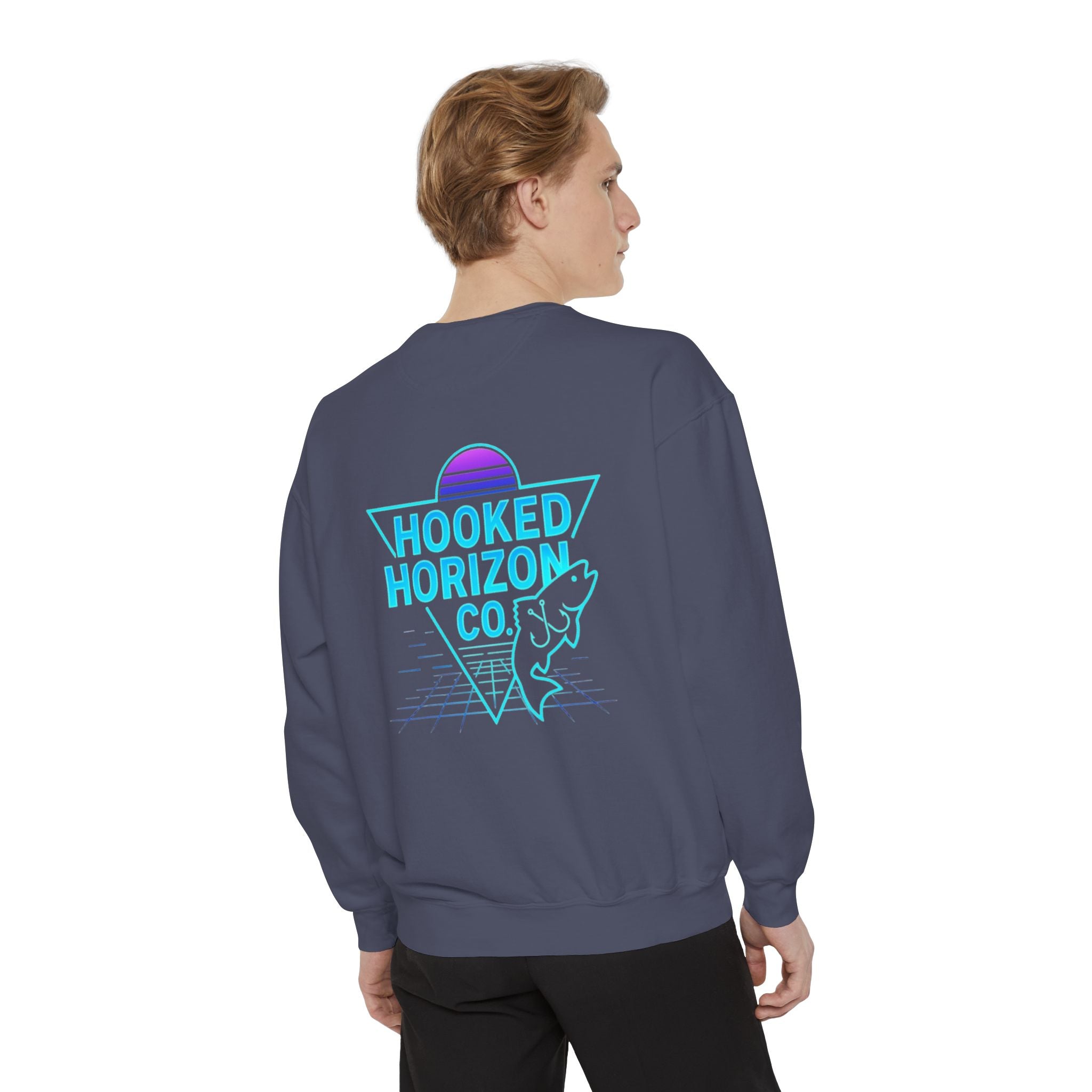 Vintage Vibes Grid Sweatshirt — "Hooked Horizon Co." Logo Pullover