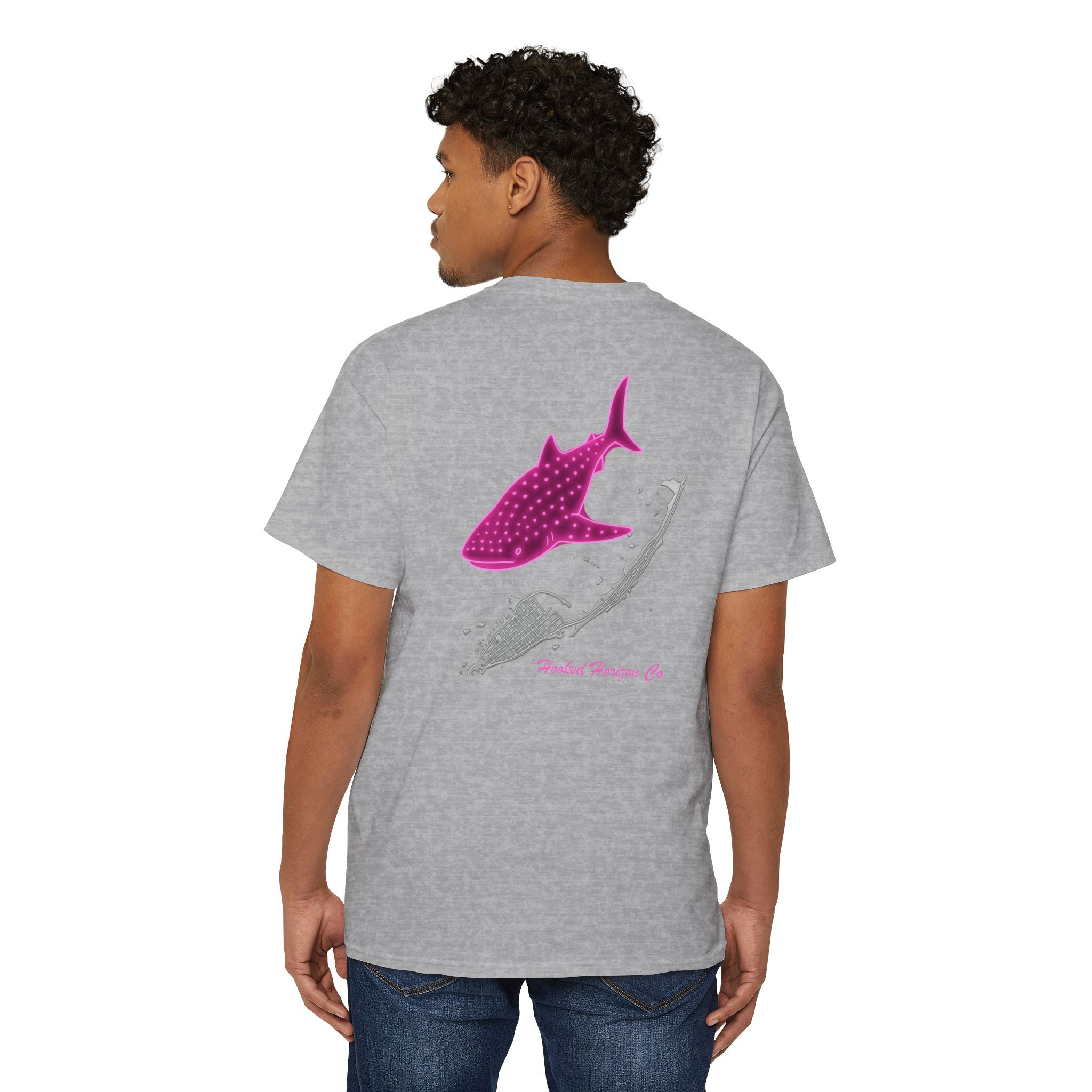 Neon Whale Shark Deep Drift Hooked HorizonCo.  Tee- Perfect for Angler and Fishing Gifts, For him, For Her Unisex Cotton T-Shirt for Fishing & Wildlife Enthusiasts, Ocean Lovers