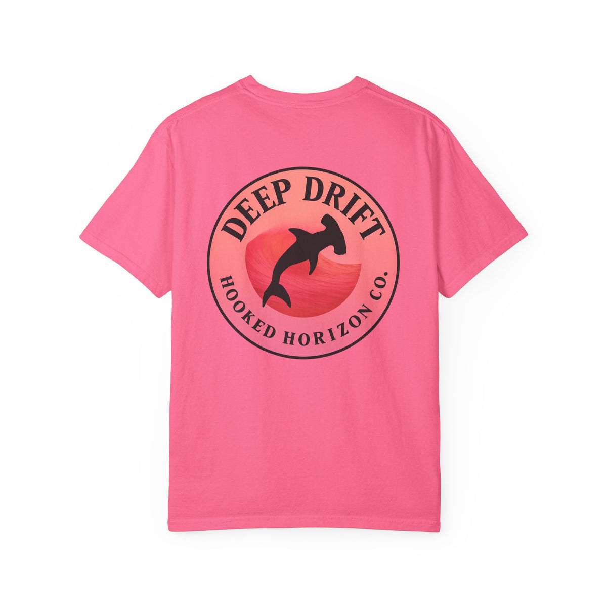 Deep Drift Fishing T-Shirt - Pink & Peach Fishing Tee for Angler Lovers, Pink Ombre, Hammer Head Shark Tee, Ocean-inspired