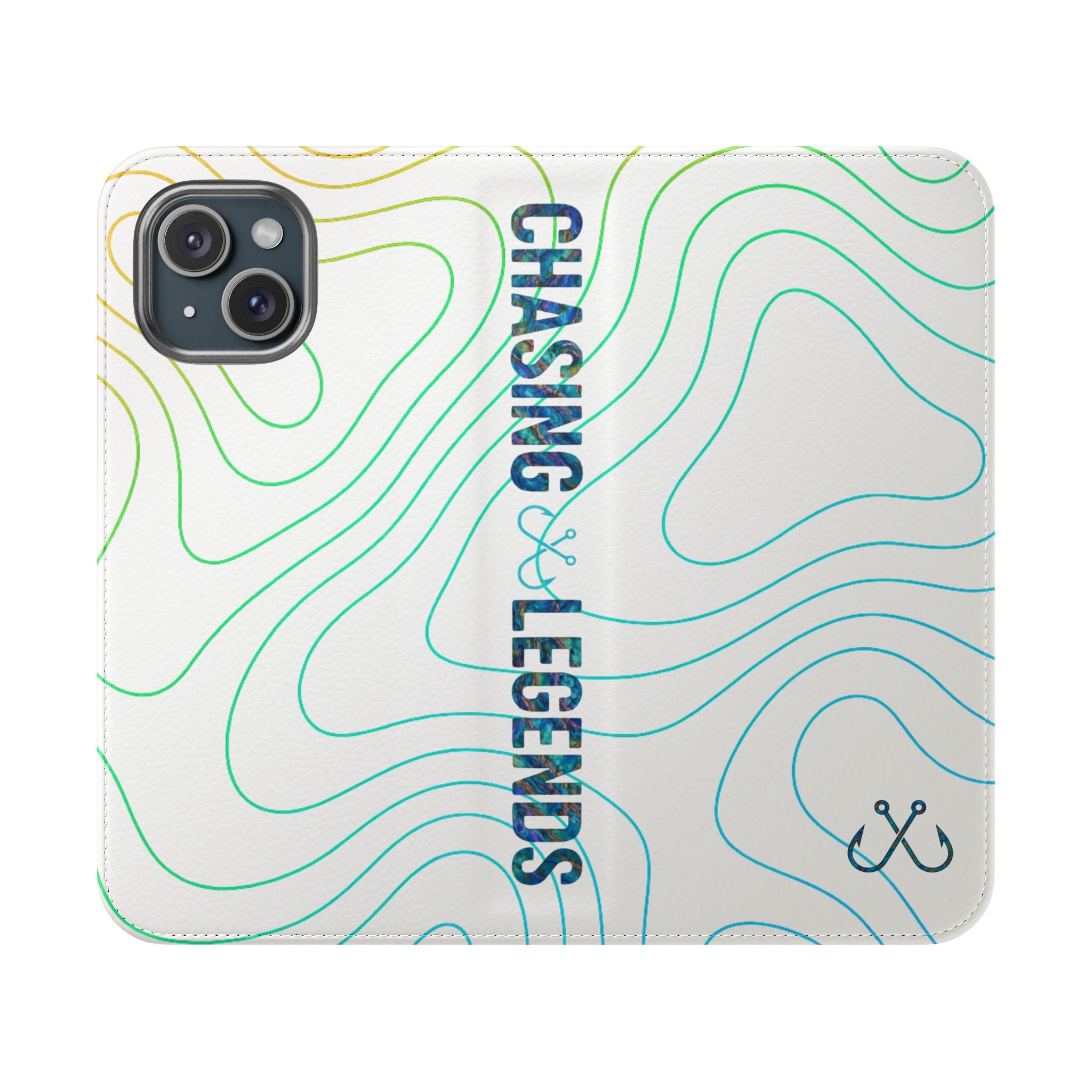 Ocean Topography Waves Flip Phone Case — Turquoise Water Pattern Wallet Cover