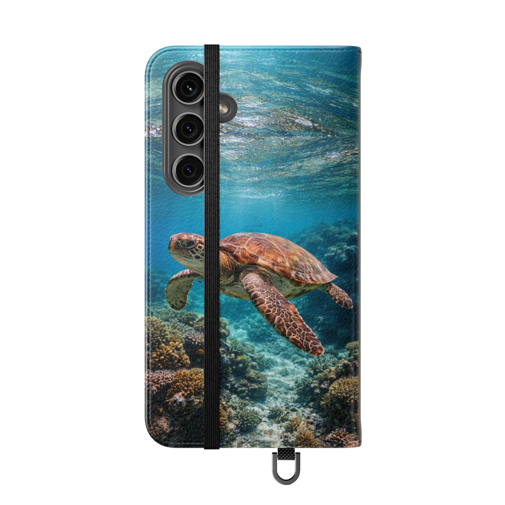 Turtle Hooked Horizon Co Flip Phone Case — Turquoise Water Pattern Wallet Cover