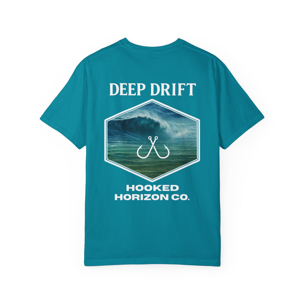 Deep Drift Wave Break Fishing T-Shirt - White Trim Ocean-inspired Fishing Tee for Angler Lovers, Hooked Horizon Co. Tee