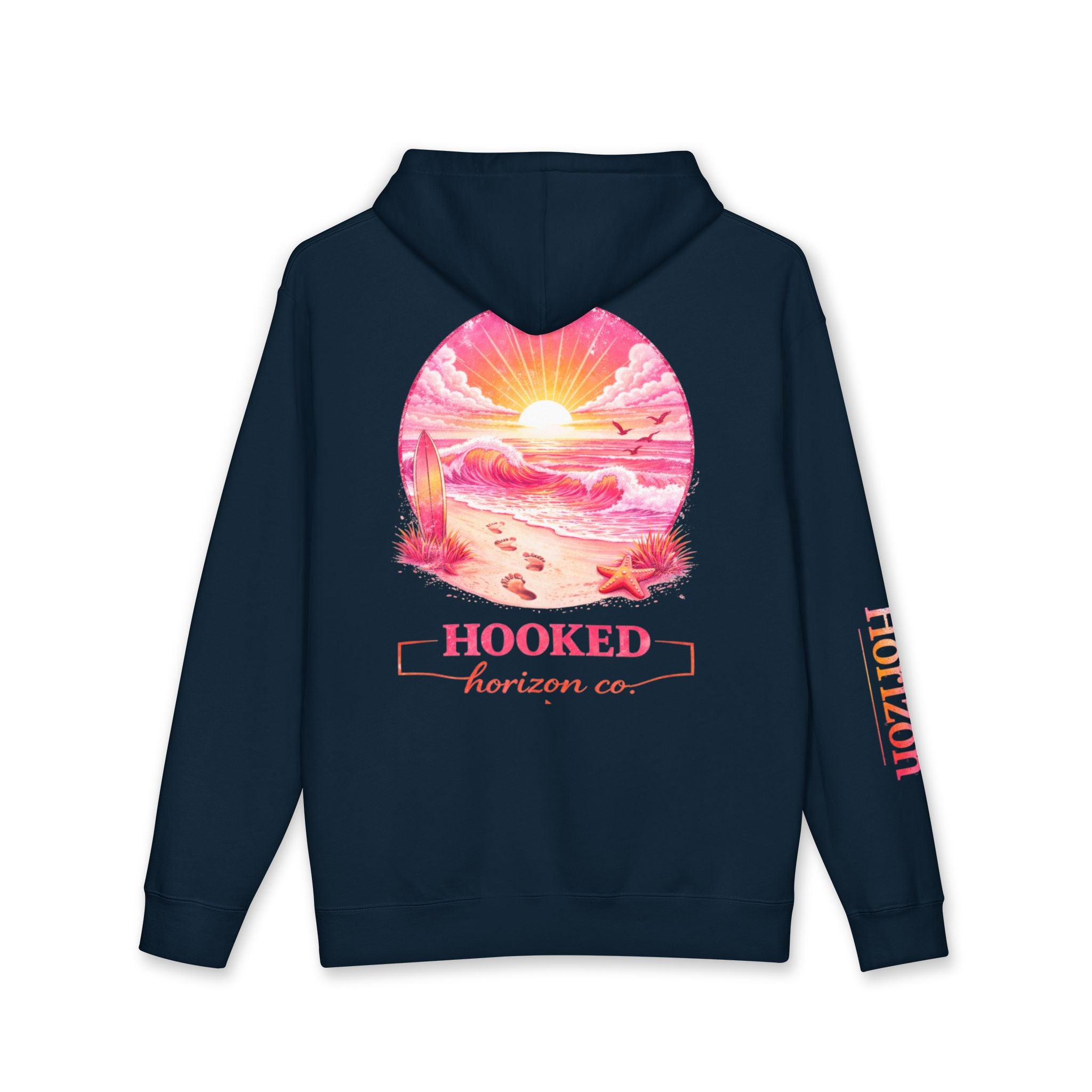 Pink & Orange Chasing Legends Not Trends Hoodie Hooked Horizon Co. — Minimal Skeletal Fish Back Graphic Hoodie, Multiple Color Variations