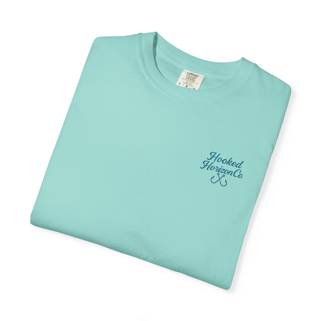 Mahi Mahi Hooked Horizon Co. — "Chasing Legends" Deep Drift Fishing Graphicishing Tee for Angler Lovers, Shark Lovers, Ocean Tee