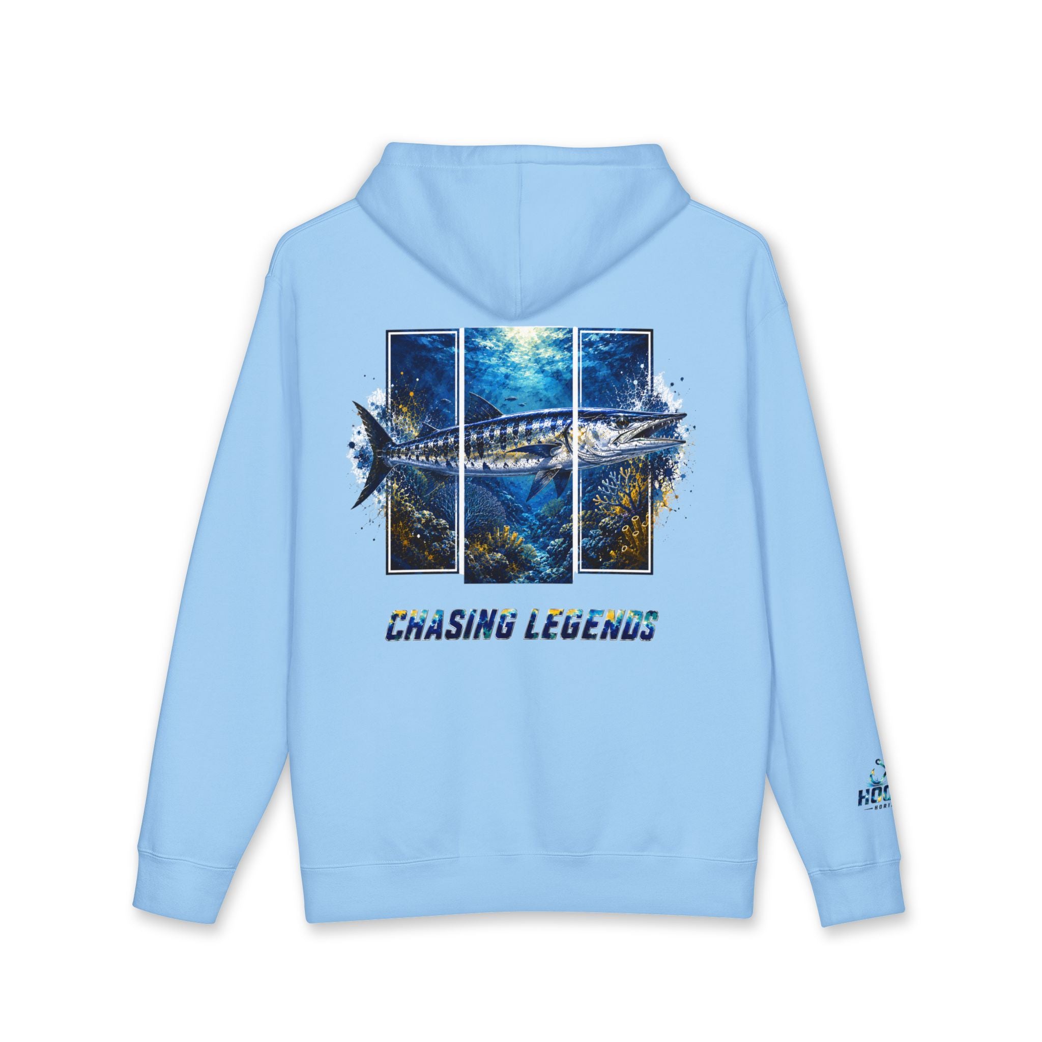 Barracuda Hoodie Hooked Horizon Co. — Fishing Back Graphic Hoodie, Multiple Color Variations