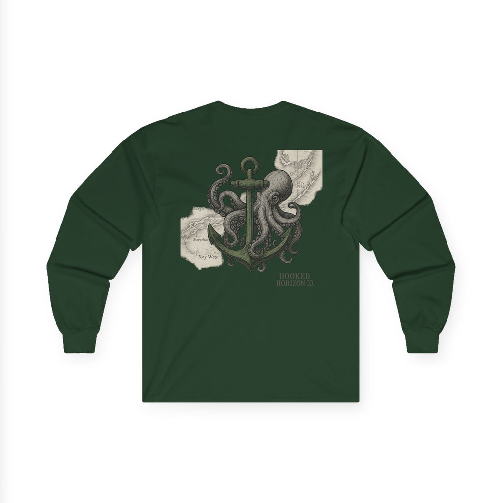 Octopus & Anchor Long Sleeve Tee, Unisex Cotton Shirt, Nautical Gift, Beachwear, Casual Outfit, Ocean Lover Apparel
