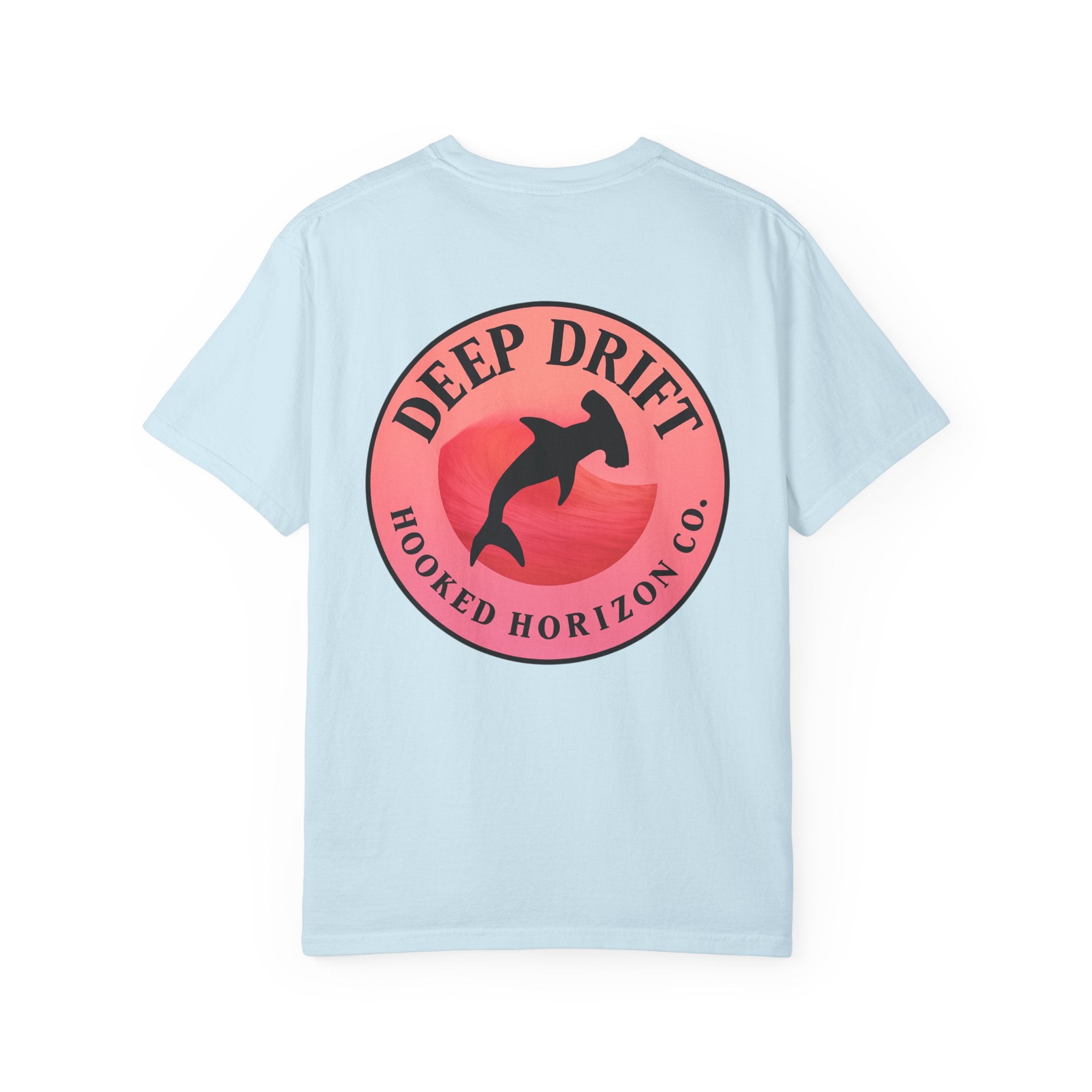 Deep Drift Fishing T-Shirt - Pink & Peach Fishing Tee for Angler Lovers, Pink Ombre, Hammer Head Shark Tee, Ocean-inspired