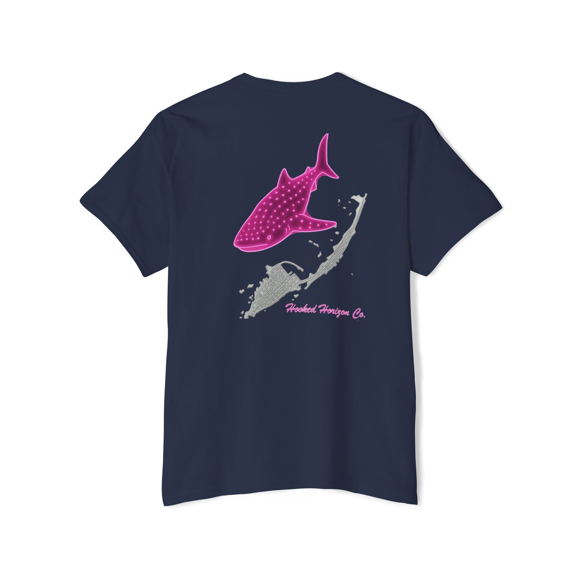 Neon Whale Shark Deep Drift Hooked HorizonCo.  Tee- Perfect for Angler and Fishing Gifts, For him, For Her Unisex Cotton T-Shirt for Fishing & Wildlife Enthusiasts, Ocean Lovers
