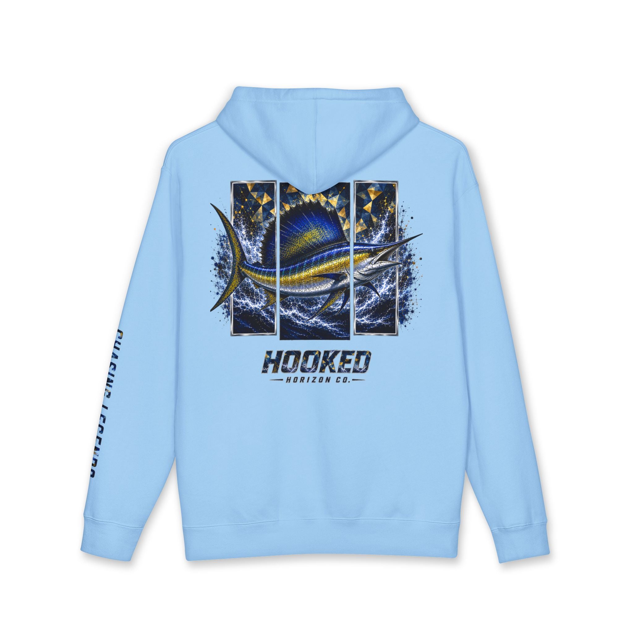 Sail Fish Hoodie Hooked Horizon Co. — Fishing Back Graphic Hoodie, Multiple Color Variations