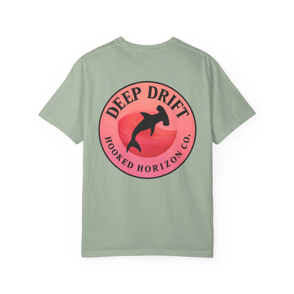 Deep Drift Fishing T-Shirt - Pink & Peach Fishing Tee for Angler Lovers, Pink Ombre, Hammer Head Shark Tee, Ocean-inspired