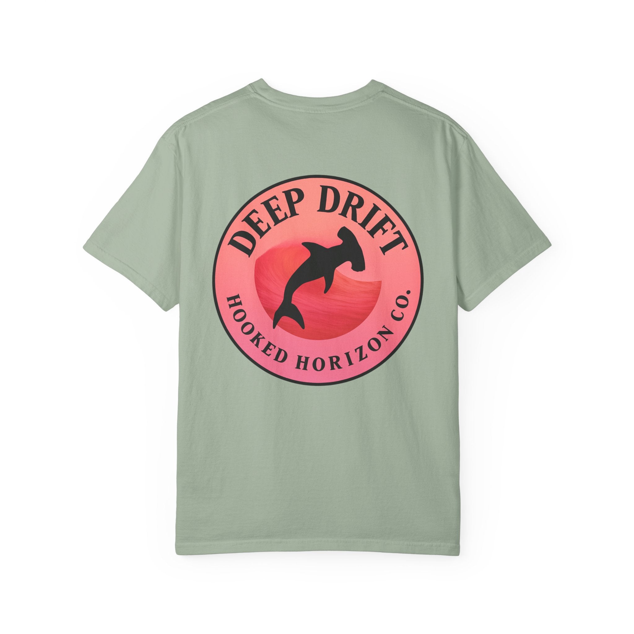 Deep Drift Fishing T-Shirt - Pink & Peach Fishing Tee for Angler Lovers, Pink Ombre, Hammer Head Shark Tee, Ocean-inspired