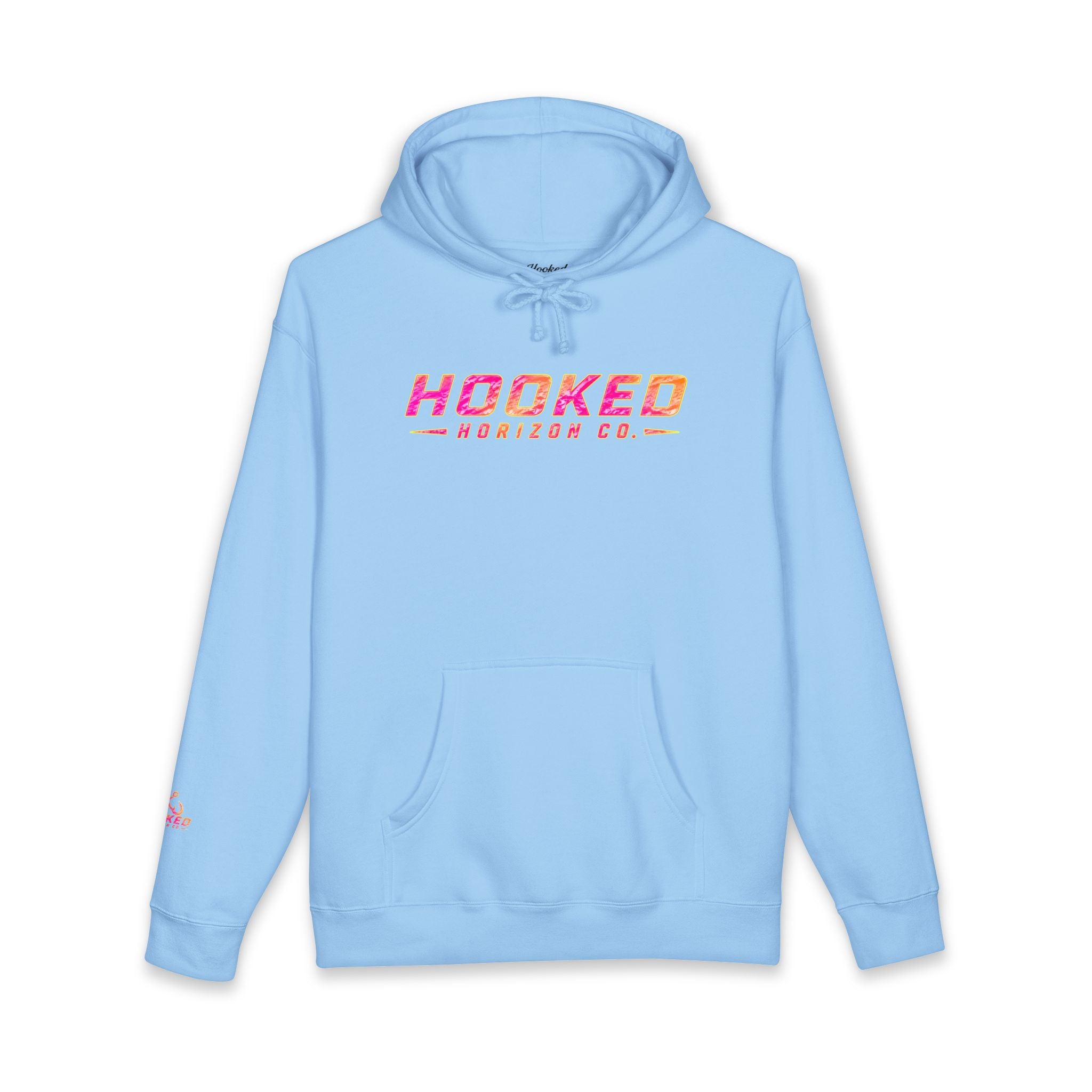 Hot Pink & Peach Hooked Horizon Co. — Fishing Back Graphic Hoodie, Multiple Color Variations