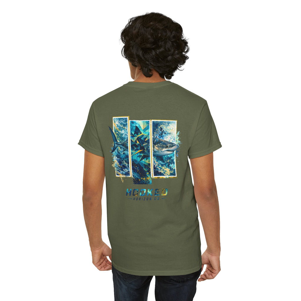 Bull Shark Hooked Horizon Co Tee—Ocean Graphic Tee — "Beloved" Ray Design