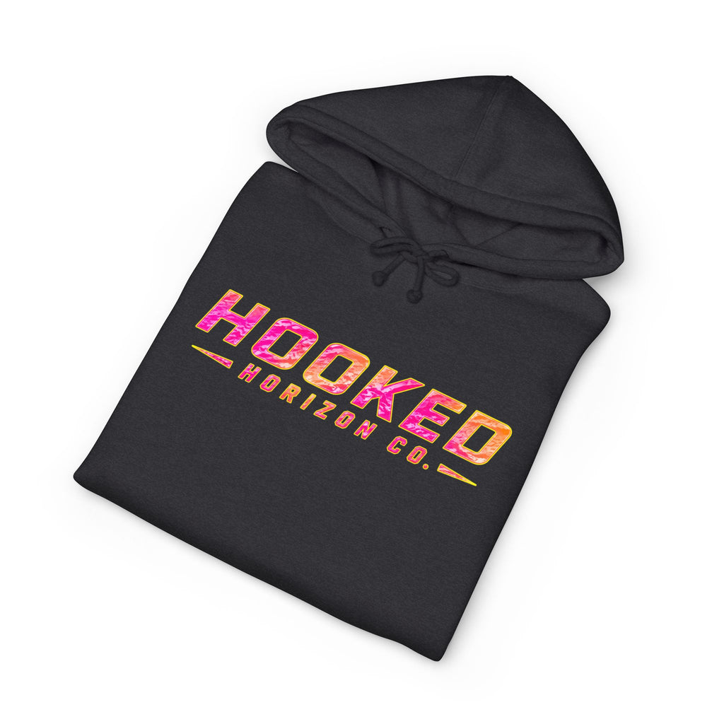 Hot Pink & Peach Hooked Horizon Co. — Fishing Back Graphic Hoodie, Multiple Color Variations