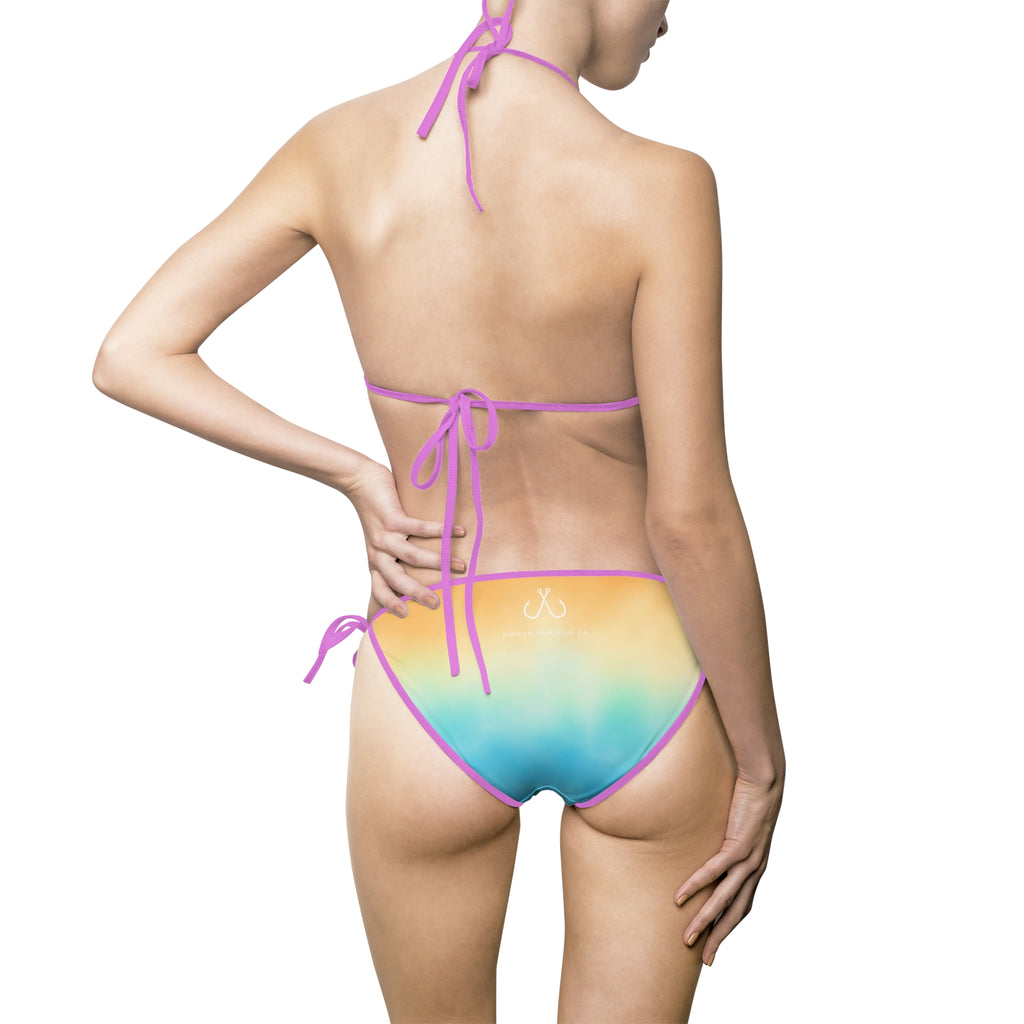 Orange To Blue Ombre Bikini –  Hooked Horizon Co. Swimsuit, Summer Beachwear, Swimwear for Vacations, Pool Parties, Tropical Getaways, Custom Strap Colors – Multiple Variations