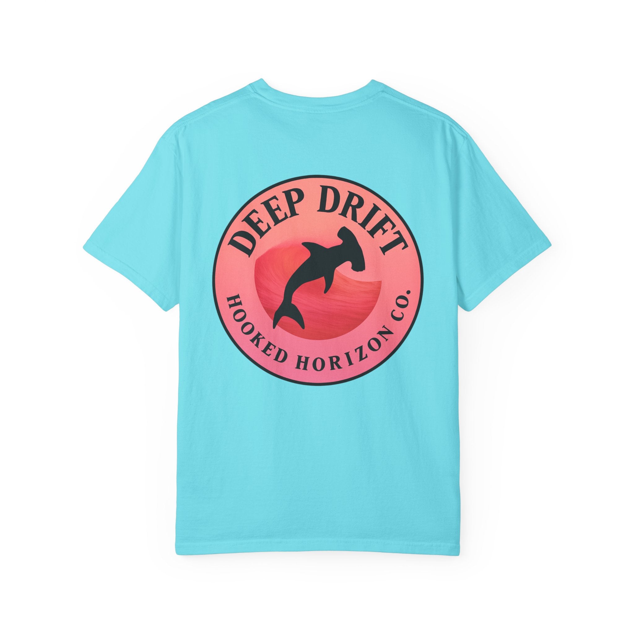 Deep Drift Fishing T-Shirt - Pink & Peach Fishing Tee for Angler Lovers, Pink Ombre, Hammer Head Shark Tee, Ocean-inspired