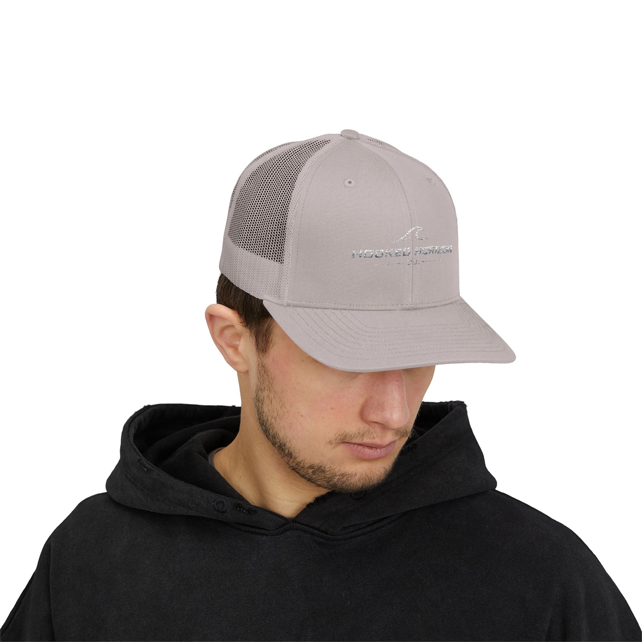 Wave Hooked Horizon Trucker Cap — Embroidered Fishing Snapback