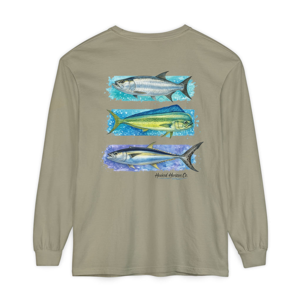 Chasing Legends Tarpon, Mahi Mahi, TunaSaltwater Fish Long Sleeve Tee — Hooked Horizon Co. Graphic Shirt