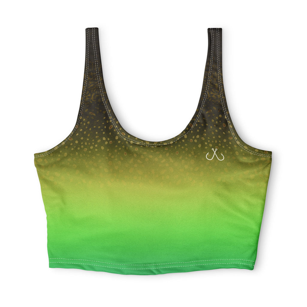 Green Gradient Spotted Fishing Sports Bra– Hooked Horizon Co. Stylish Sports Bra for Active Women, Workout Top, Gym Essential, Fitness Apparel, Athleisure Wear, Yoga Gear