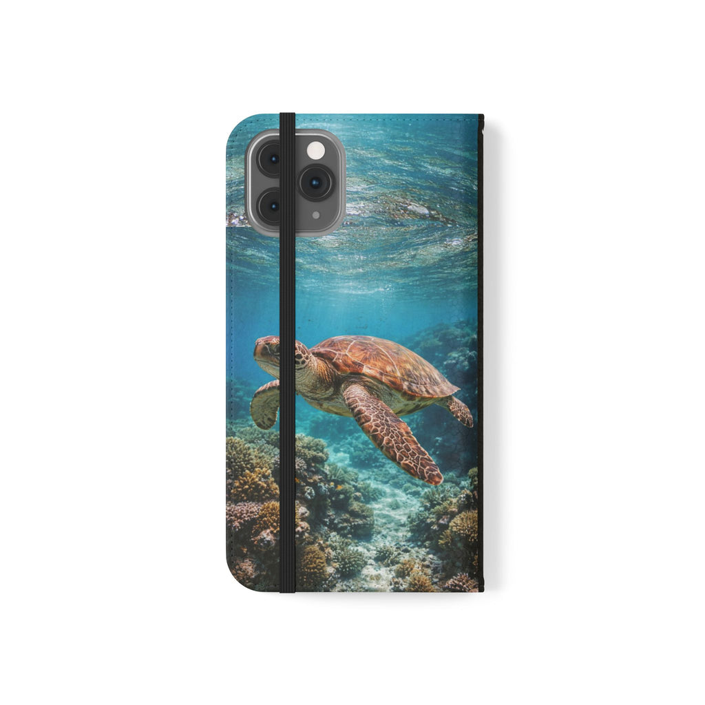 Turtle Hooked Horizon Co Flip Phone Case — Turquoise Water Pattern Wallet Cover