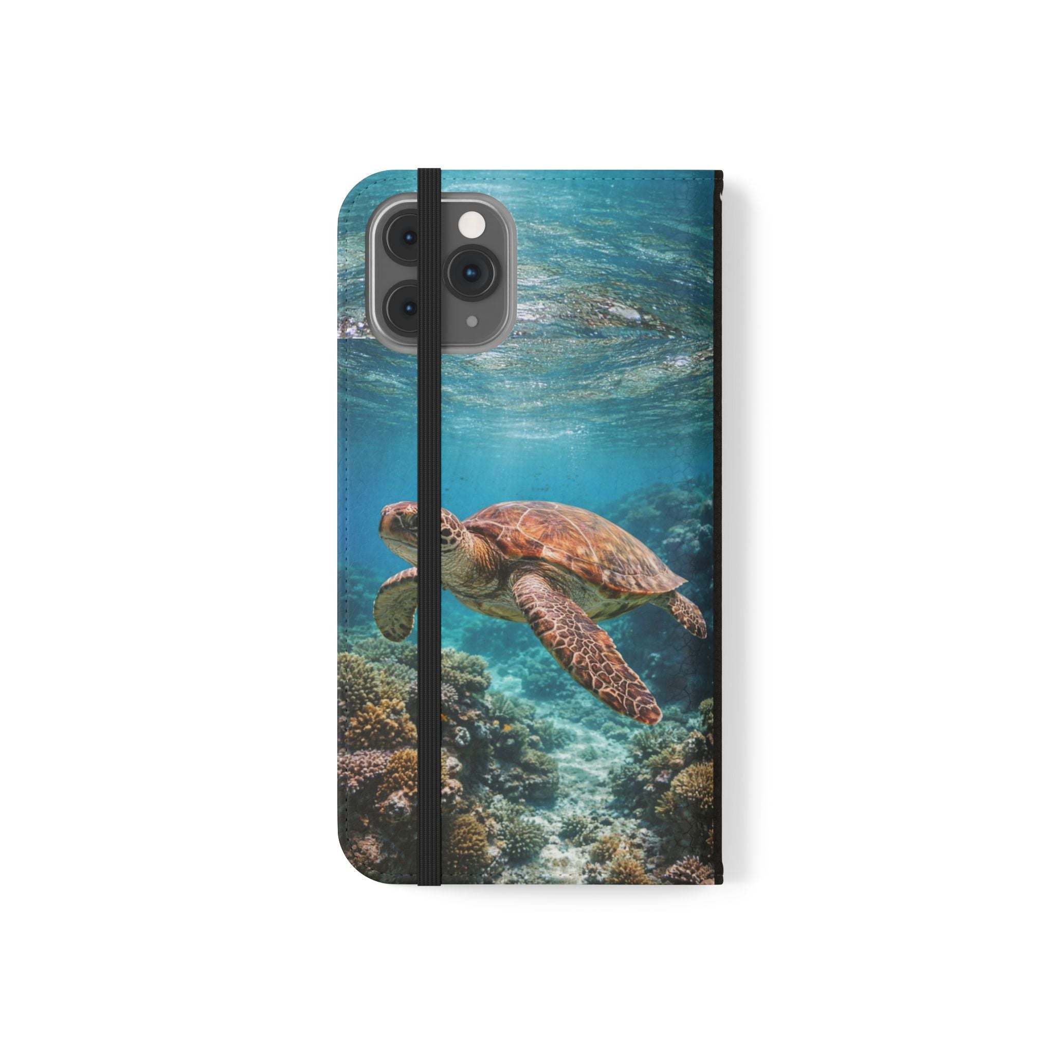 Turtle Hooked Horizon Co Flip Phone Case — Turquoise Water Pattern Wallet Cover